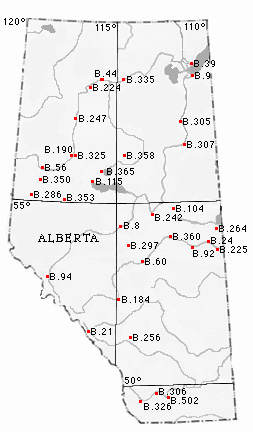 Map of Selected Hudsons Bay Forts in Alberta