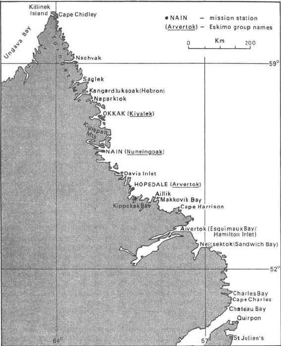 Map showing Moravian Missionary Posts